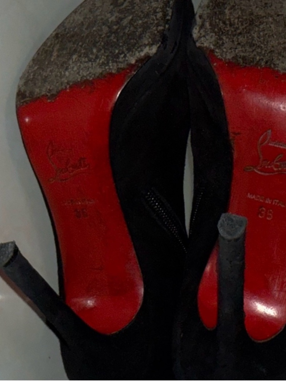 Christian Louboutin Black Suede Ankle Booties with Signature Red Heel - Picture 4 of 6